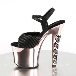 Pleaser HEX-709 Black Quilted Faux Leather/Rose Gold Chrome Platform Sandal
