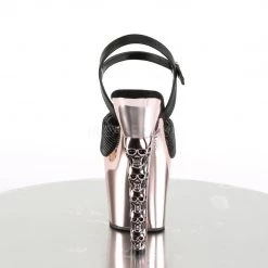 Pleaser HEX-709 Black Quilted Faux Leather/Rose Gold Chrome Platform Sandal