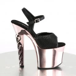 Pleaser HEX-709 Black Quilted Faux Leather/Rose Gold Chrome Platform Sandal