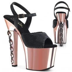 Pleaser HEX-709 Black Quilted Faux Leather/Rose Gold Chrome Platform Sandal