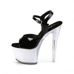 Pleaser ILLUMINATOR-709 Black Patent/White Glow Platform Sandal Shoes
