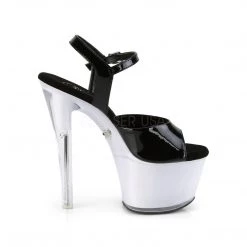 Pleaser ILLUMINATOR-709 Black Patent/White Glow Platform Sandal Shoes
