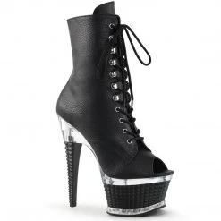 Pleaser Boots ILLUSION-1021 Black Faux Leather Ankle Boot