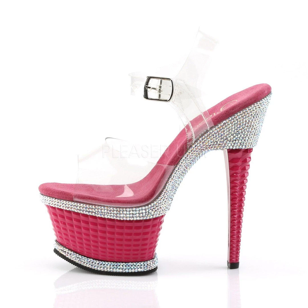 Pleaser ILLUSION-658RS Clear/Hot Pink Platform Sandal Platform Boots 5 Pleaser ILLUSION-658RS Clear/Hot Pink Platform Sandal Platform Boots