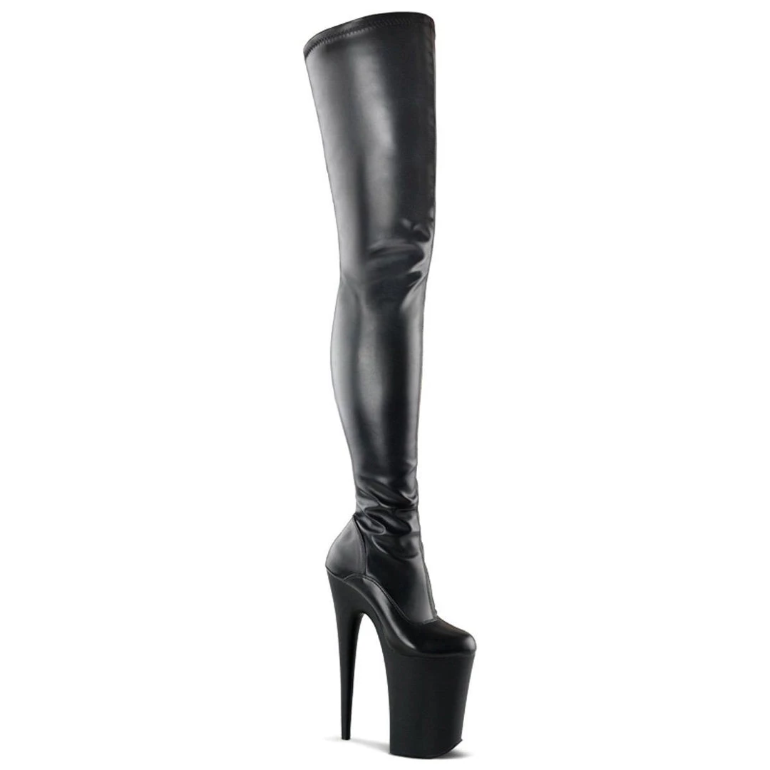 Pleaser INFINITY-4000 Black Stretch Faux Leather Boot Boots 8 Pleaser INFINITY-4000 Black Stretch Faux Leather Boot Boots