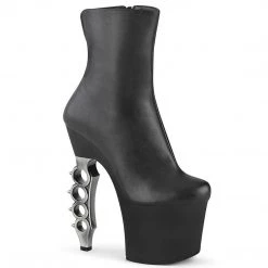 Pleaser Boots IRONGRIP-1042 Black Faux Leather-Silver Brushed Ankle Boot