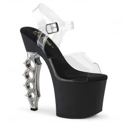 Pleaser IRONGRIP-708 Clear-Silver Brushed Platform Sandal Shoes
