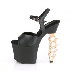 Pleaser IRONGRIP-709 Black Faux Leather -Copper Brushed Platform Sandal Shoes