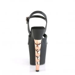 Pleaser IRONGRIP-709 Black Faux Leather -Copper Brushed Platform Sandal Shoes