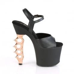 Pleaser IRONGRIP-709 Black Faux Leather -Copper Brushed Platform Sandal Shoes
