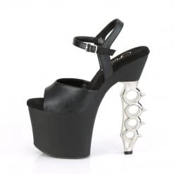 Pleaser Shoes IRONGRIP-709 Black Faux Leather-Silver Brushed Platform Sandal