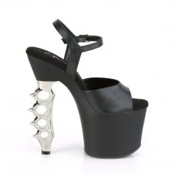 Pleaser Shoes IRONGRIP-709 Black Faux Leather-Silver Brushed Platform Sandal