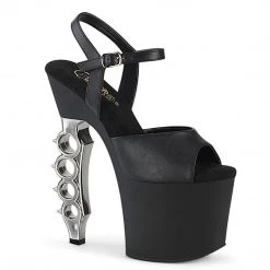 Pleaser Shoes IRONGRIP-709 Black Faux Leather-Silver Brushed Platform Sandal