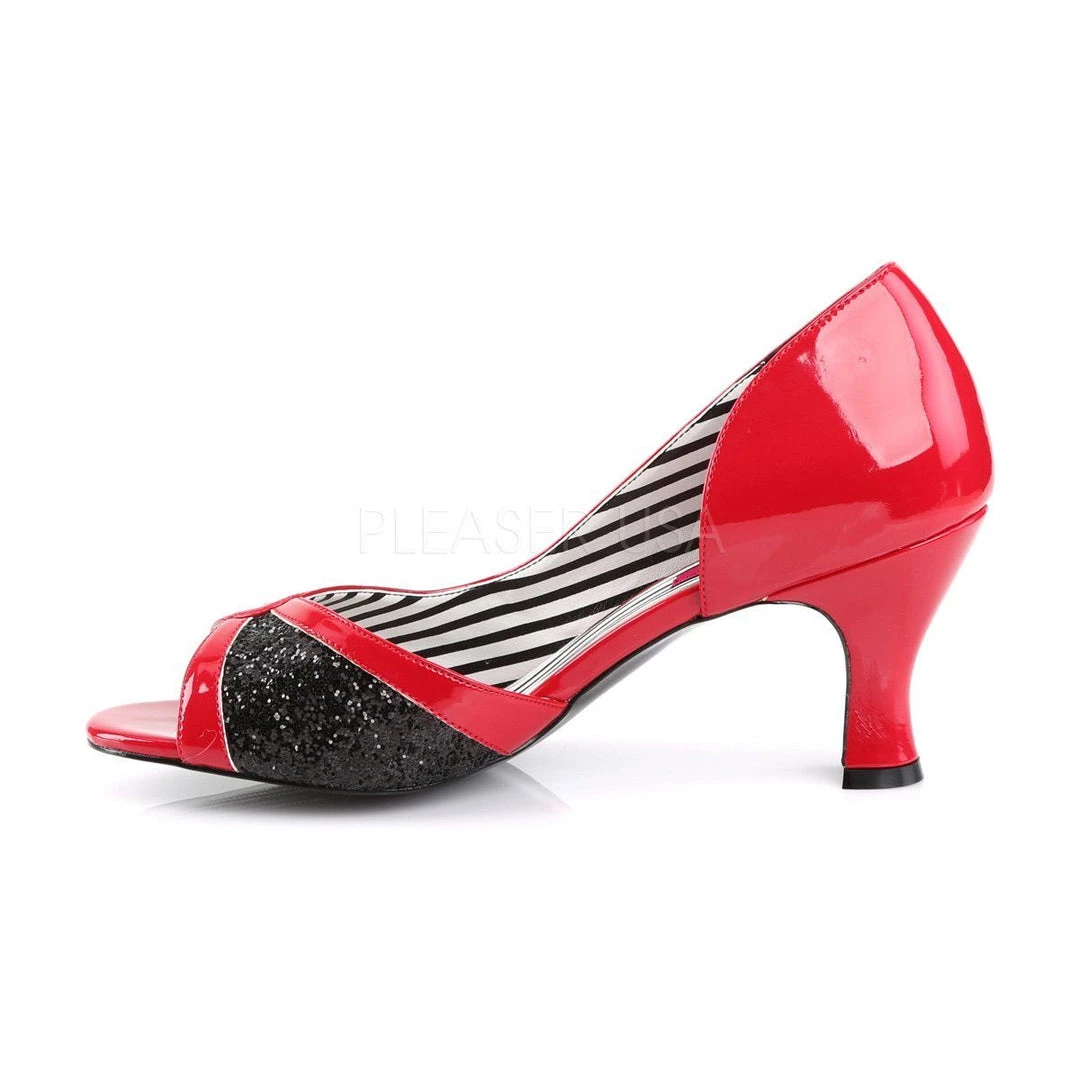 Pleaser Pink Label JENNA-03 Red Patent-Black Glitter 5 Pleaser Pink Label JENNA-03 Red Patent-Black Glitter