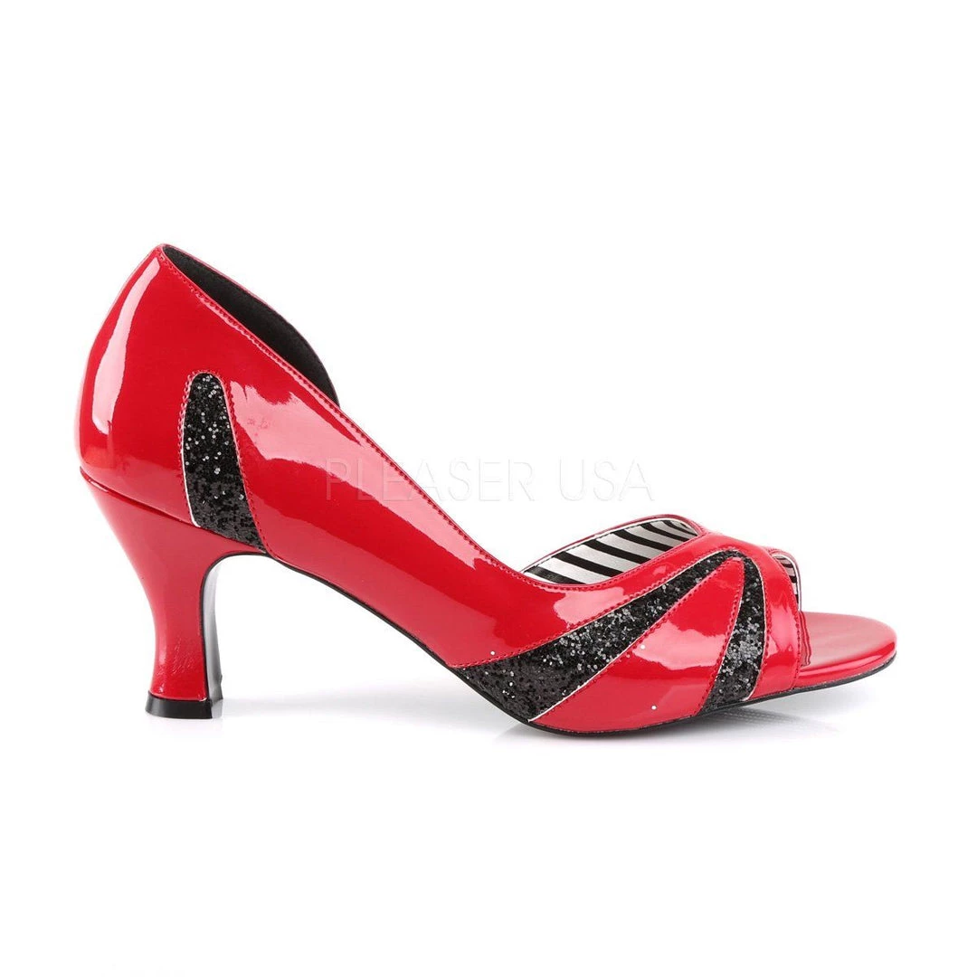 Pleaser Pink Label JENNA-03 Red Patent-Black Glitter 7 Pleaser Pink Label JENNA-03 Red Patent-Black Glitter