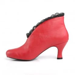 Pleaser Pink Label Boots JENNA-105 Red Fuax Leather-Black Lace