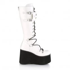 Demonia KERA-200 White Vegan Leather Knee Boot Boots