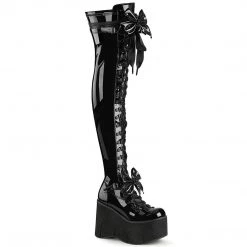 Demonia KERA-303 Black Stretch Patent Thigh Boot