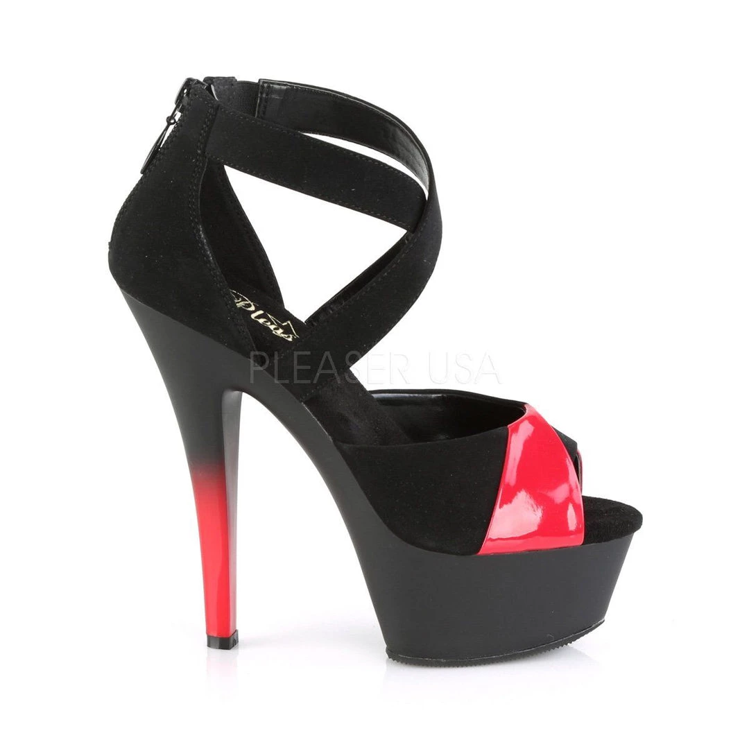 Pleaser Shoes KISS-221 Black Nubuck-Red Patent-Red Platform Sandal 7 Pleaser Shoes KISS-221 Black Nubuck-Red Patent-Red Platform Sandal