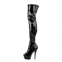 Pleaser KISS-3000 Black Stretch Patent Thigh Boot