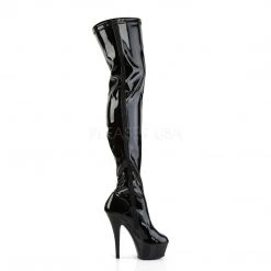Pleaser KISS-3000 Black Stretch Patent Thigh Boot