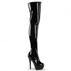 Pleaser KISS-3000 Black Stretch Patent Thigh Boot
