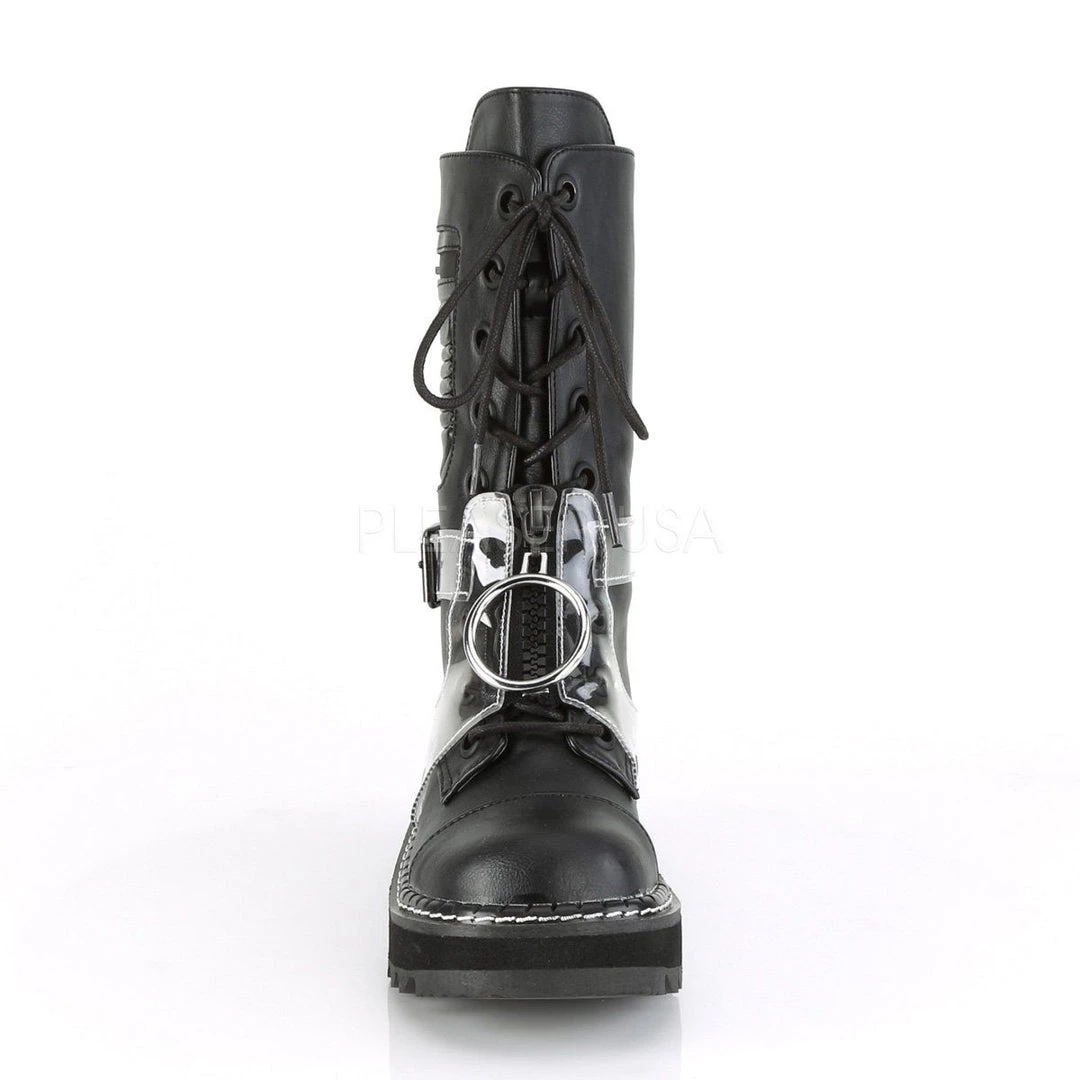 Demonia LILITH-271 Black Vegan Leather-Clear PVC Mid-Calf Boot Boots 4 Demonia LILITH-271 Black Vegan Leather-Clear PVC Mid-Calf Boot Boots