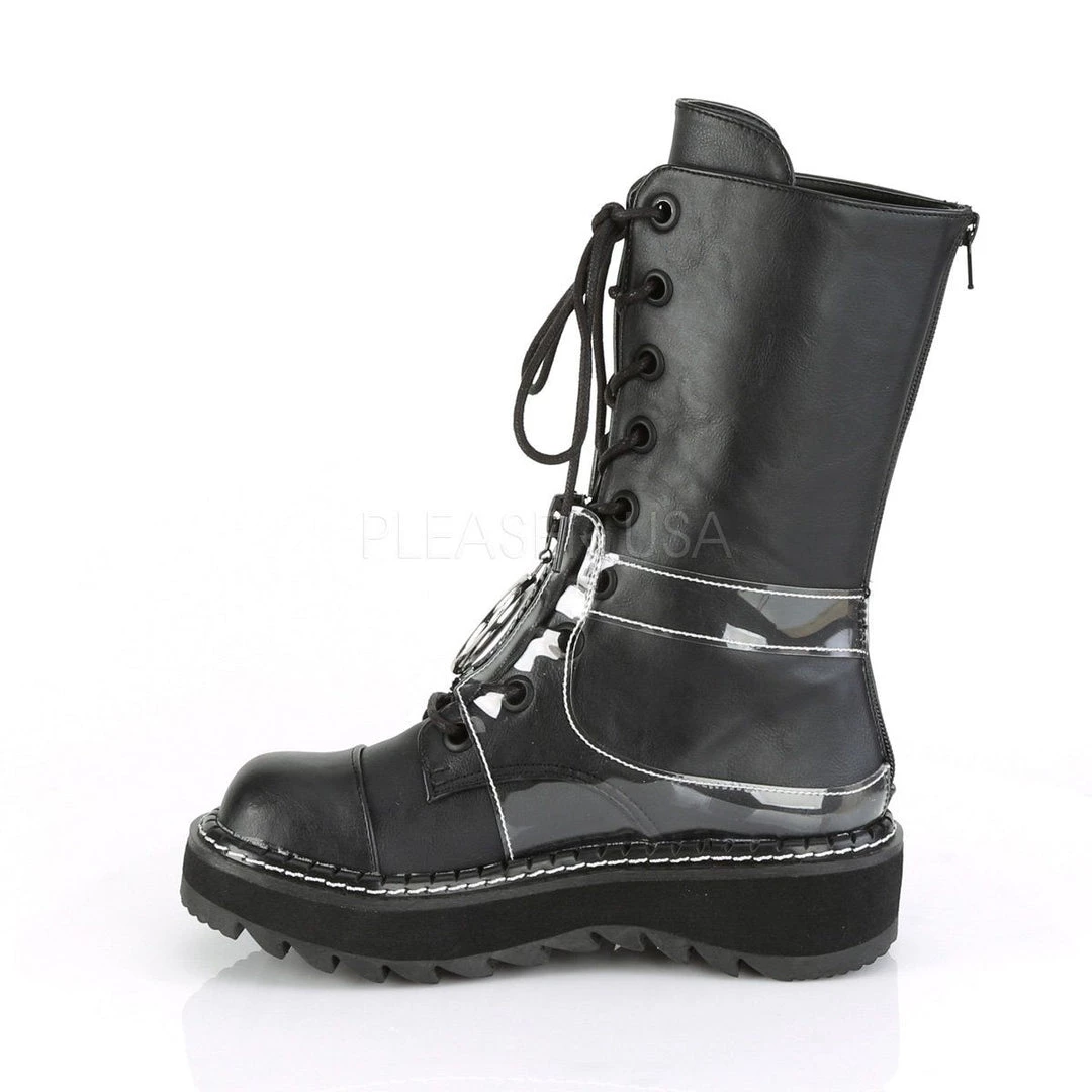 Demonia LILITH-271 Black Vegan Leather-Clear PVC Mid-Calf Boot Boots 5 Demonia LILITH-271 Black Vegan Leather-Clear PVC Mid-Calf Boot Boots