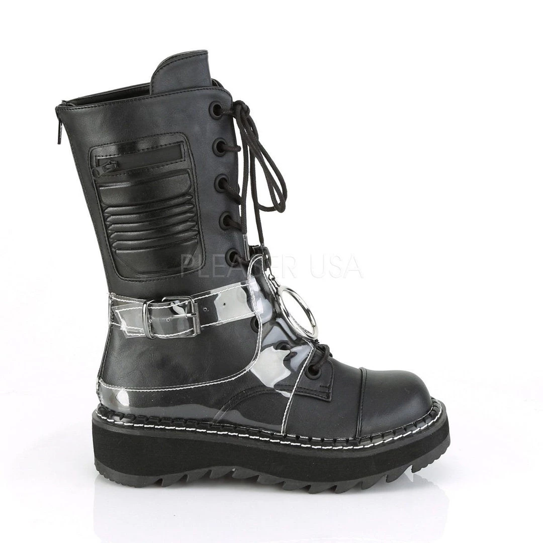 Demonia LILITH-271 Black Vegan Leather-Clear PVC Mid-Calf Boot Boots 7 Demonia LILITH-271 Black Vegan Leather-Clear PVC Mid-Calf Boot Boots