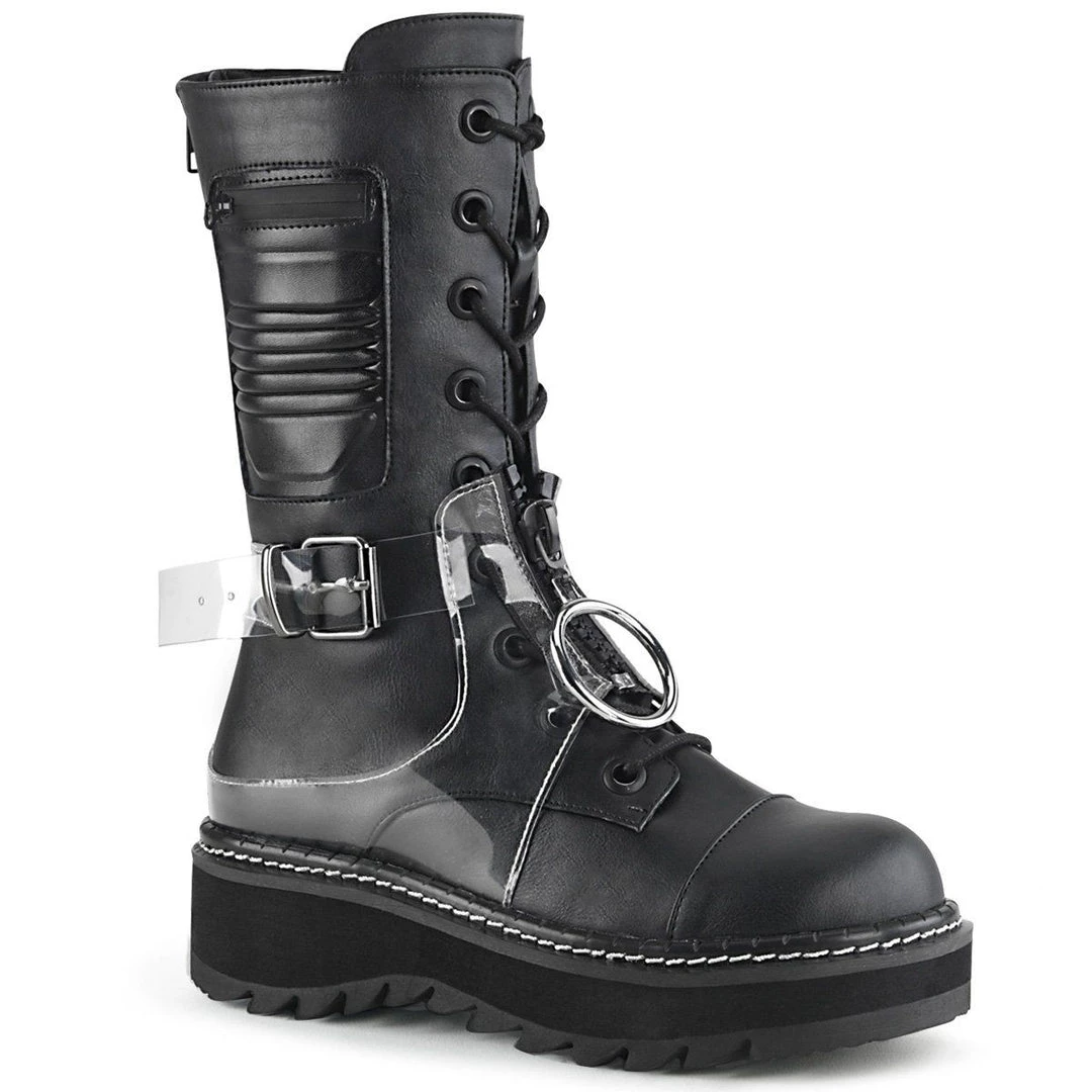 Demonia LILITH-271 Black Vegan Leather-Clear PVC Mid-Calf Boot Boots 8 Demonia LILITH-271 Black Vegan Leather-Clear PVC Mid-Calf Boot Boots