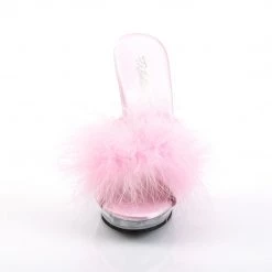Fabulicious Shoes LIP-101-8 Baby Pink Satin-Fur/Clear