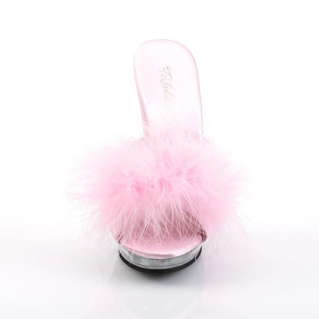 Fabulicious Shoes LIP-101-8 Baby Pink Satin-Fur/Clear 4 Fabulicious Shoes LIP-101-8 Baby Pink Satin-Fur/Clear
