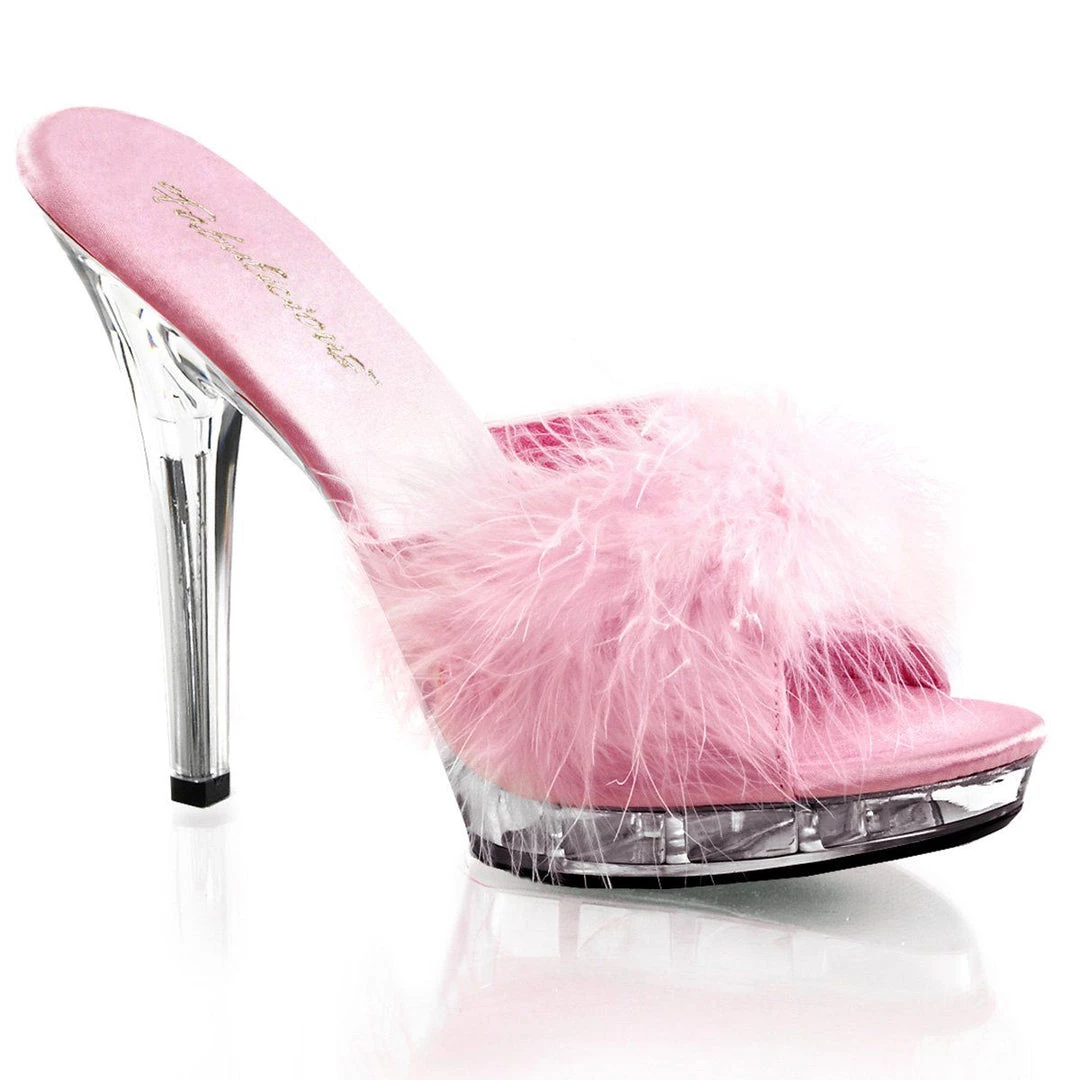 Fabulicious Shoes LIP-101-8 Baby Pink Satin-Fur/Clear 5 Fabulicious Shoes LIP-101-8 Baby Pink Satin-Fur/Clear