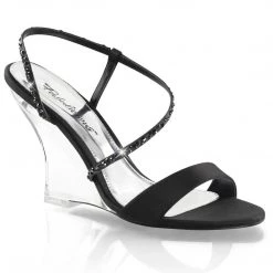 Fabulicious Shoes LOVELY-417 Black Satin/Clear