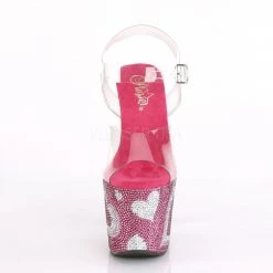 Pleaser LOVESICK-708HEART Clear/ Hot Pink-White Rhinestone Platform Sandal