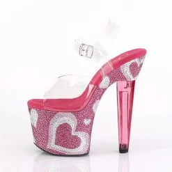 Pleaser LOVESICK-708HEART Clear/ Hot Pink-White Rhinestone Platform Sandal