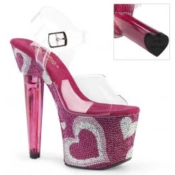 Pleaser LOVESICK-708HEART Clear/ Hot Pink-White Rhinestone Platform Sandal