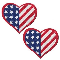 Pastease Love: Glittering Patriotic USA Red, White & Blue, Stars & Stripes Heart Nipple Pasties
