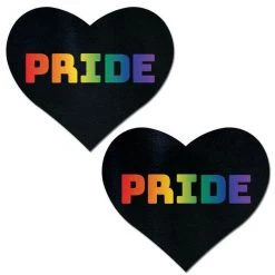Pastease Love: Rainbow 'PRIDE' On Black Heart Nipple Pasties