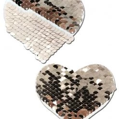 Pastease Love: Rose Gold Shiny & Matte Flip Sequin Heart Nipple Pasties