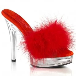 Fabulicious MAJESTY-501F-8 Red Faux Leather-Fur/Clear Shoes