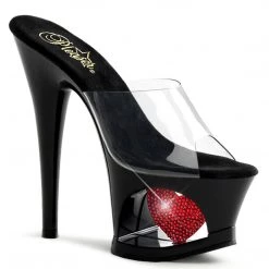 Pleaser Shoes MOON-701HRS Clear/Black-Red Slide