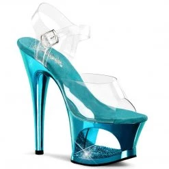 Pleaser Shoes MOON-708DMCH Clear/Turquoise Chrome Platform Sandal