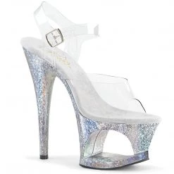 Pleaser MOON-708HB Clear/Silver Hologram Platform Sandal
