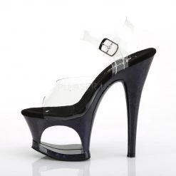 Pleaser MOON-708HSP Clear/Midnight Blue Hologram Platform Sandal Shoes