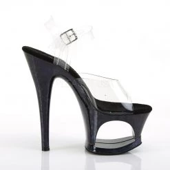 Pleaser MOON-708HSP Clear/Midnight Blue Hologram Platform Sandal Shoes