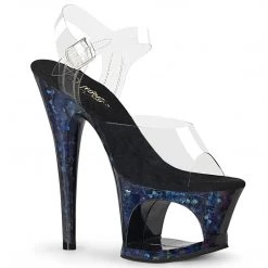 Pleaser MOON-708HSP Clear/Midnight Blue Hologram Platform Sandal Shoes