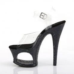 Pleaser MOON-708LG Clear/Black Multi Glitter Platform Sandal Shoes