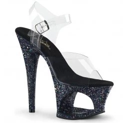 Pleaser MOON-708LG Clear/Black Multi Glitter Platform Sandal Shoes