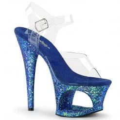 Pleaser MOON-708LG Clear/Blue Multi Glitter Platform Sandal Shoes